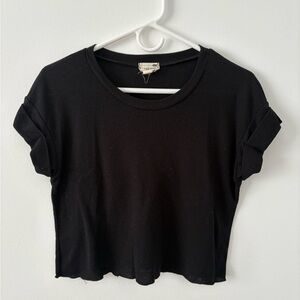 La Hearts Black Crop Top with Cuffed Sleeves